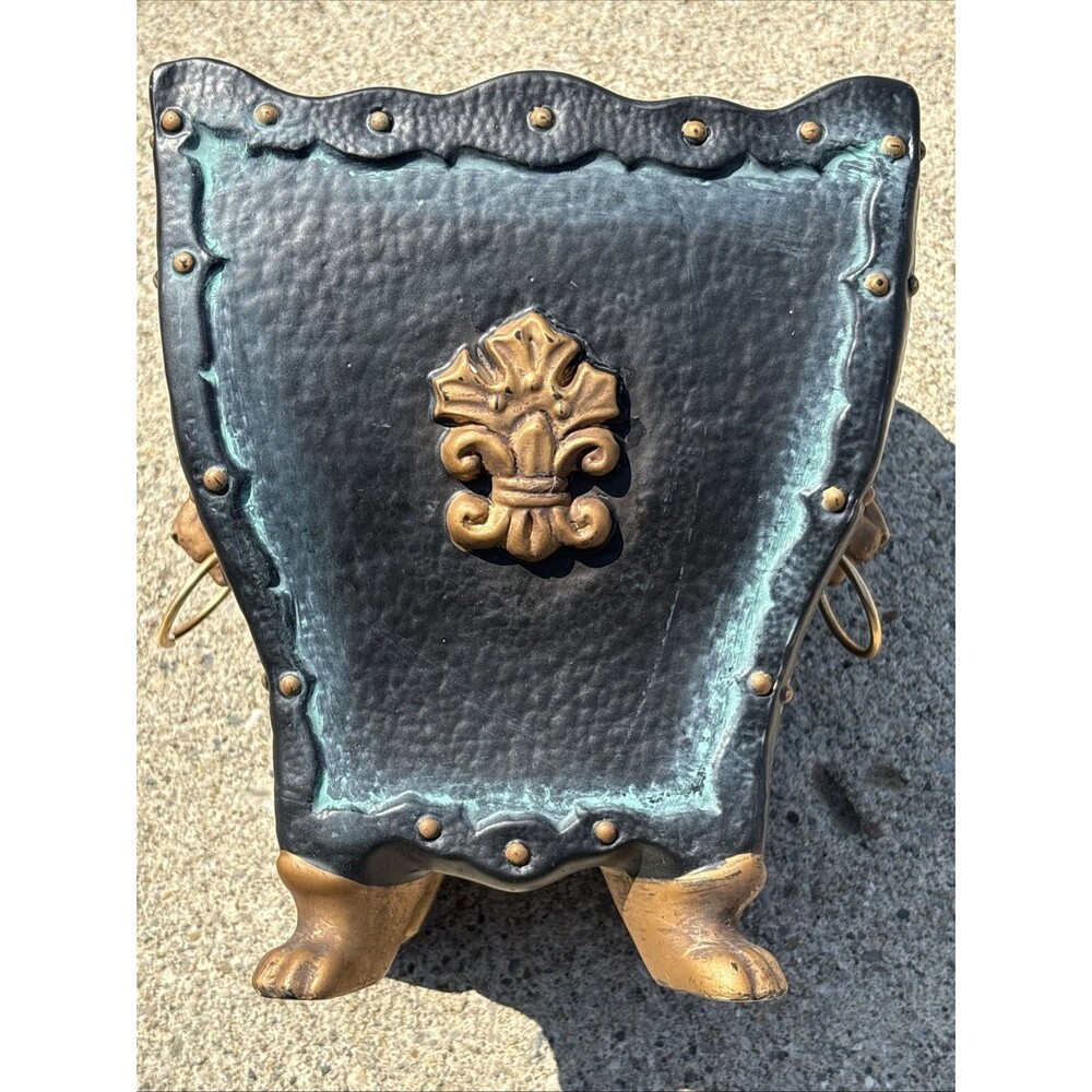 Vtg Lenwile Ardalt Artware Planter Black Gold Lion Ring Flour De Lis MCM Japan